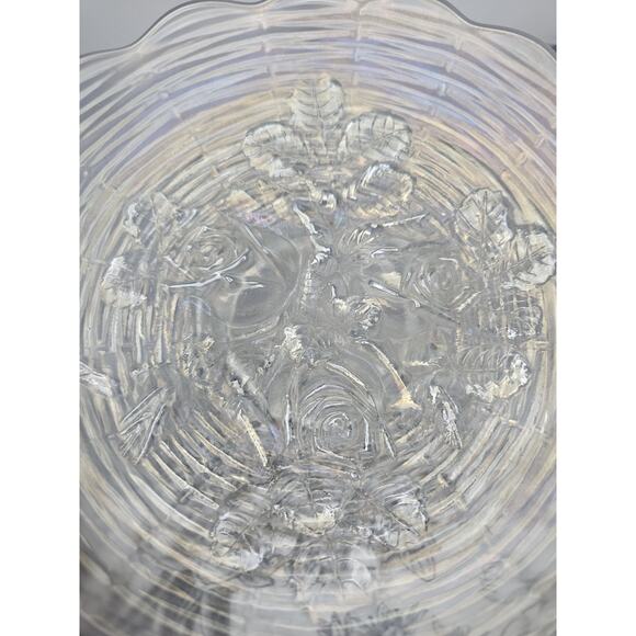 Antique Northwood White Carnival Glass Rose Show Deep Plate Iridescent Frosted - Picture 4 of 11